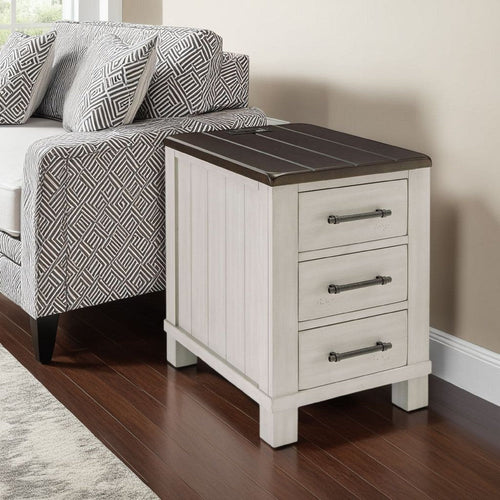Ashley Barb Chairside End Table | 3 Drawers | 24" Glazed Gray Acacia Wood