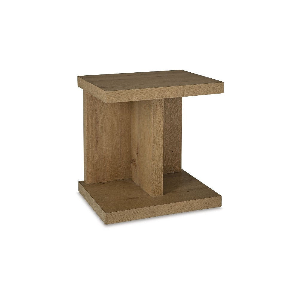 Ashley Anay Chairside Table with Dual USB Port | 22" Brown Rustic Oak Finish