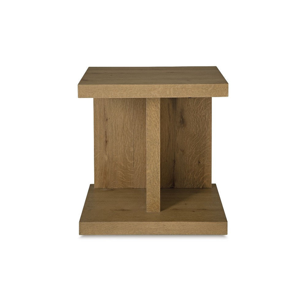 Ashley Anay Chairside Table with Dual USB Port | 22’’ Brown Rustic Oak Finish BM327335