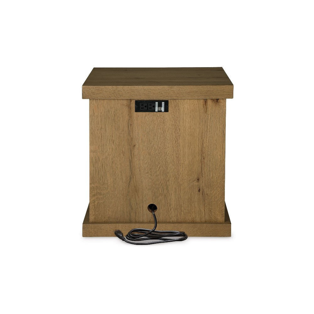 Ashley Anay Chairside Table with Dual USB Port | 22’’ Brown Rustic Oak Finish BM327335