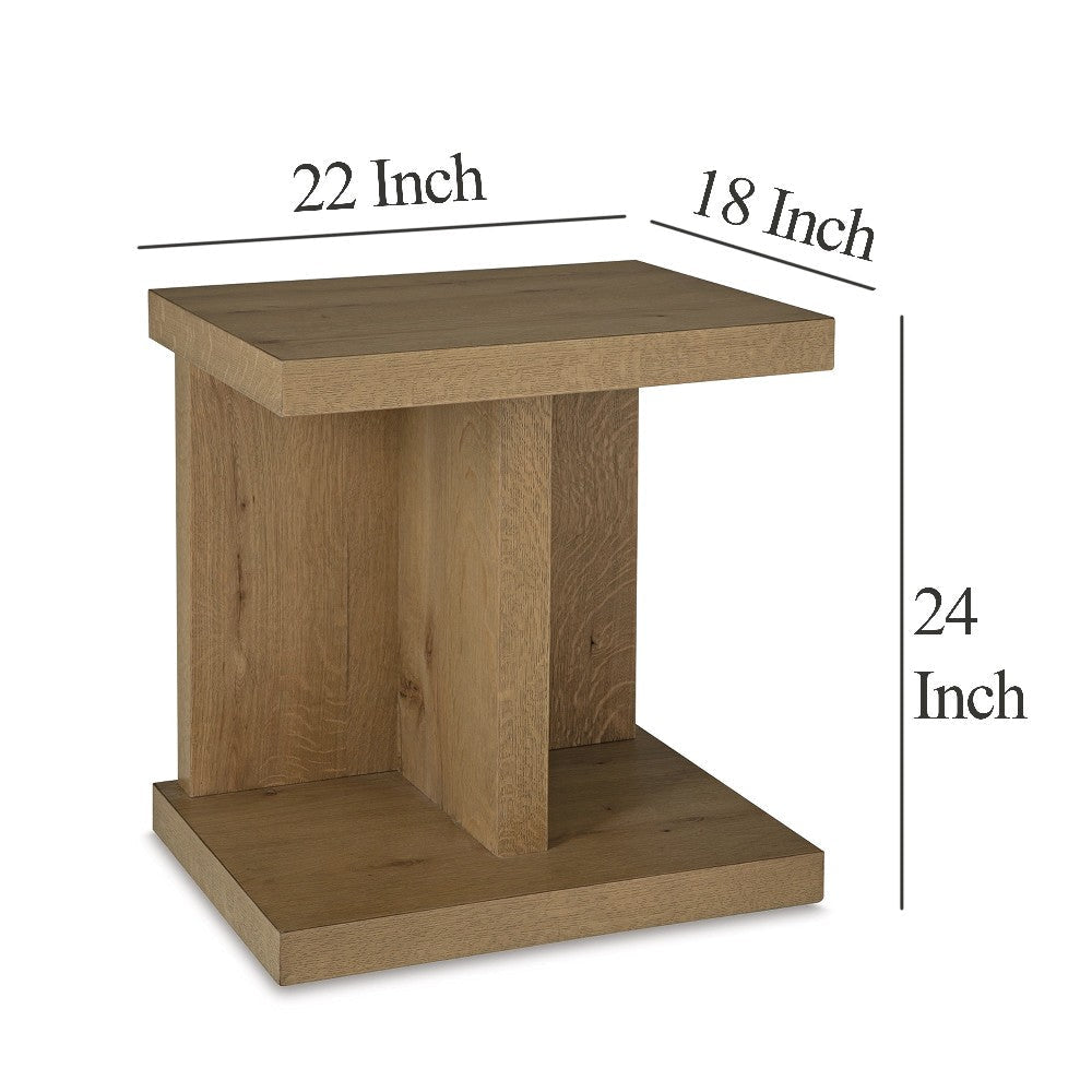 Ashley Anay Chairside Table with Dual USB Port | 22’’ Brown Rustic Oak Finish BM327335