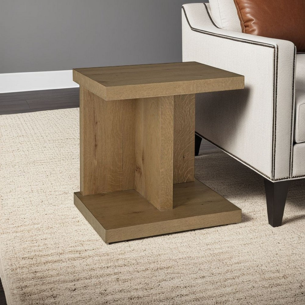 Ashley Anay Chairside Table with Dual USB Port | 22" Brown Rustic Oak Finish