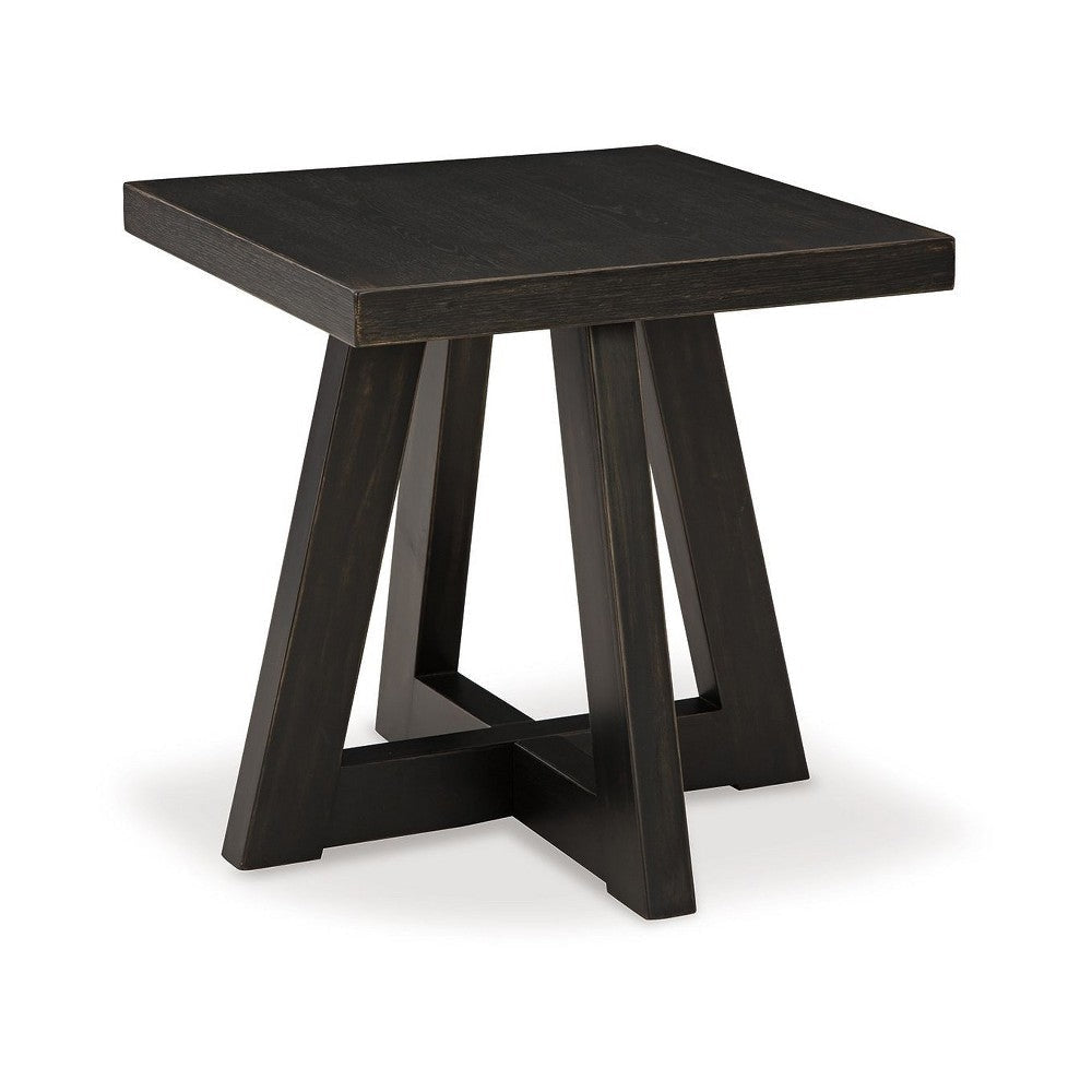 Ashley Dani Side End Table | Angled Legs | Square 24" Black Hardwood Top
