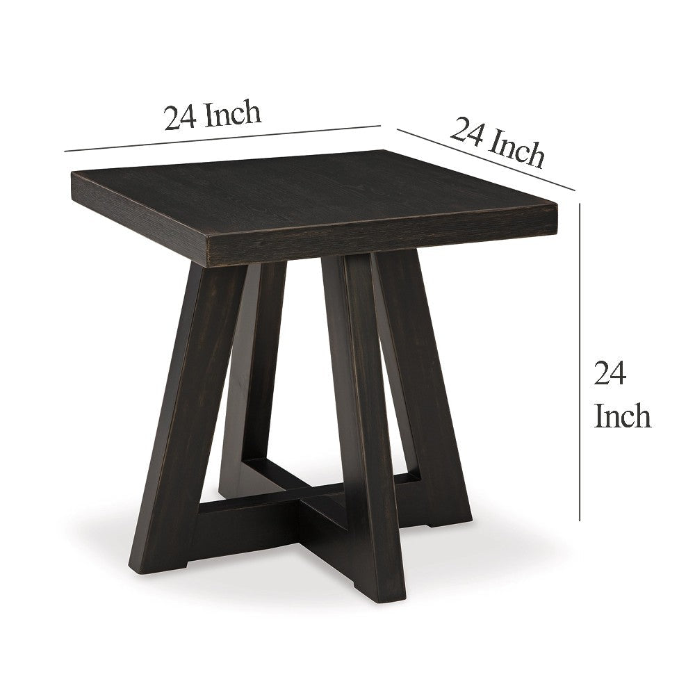 Ashley Dani Side End Table | Angled Legs | Square 24’’ Black Hardwood Top BM327337