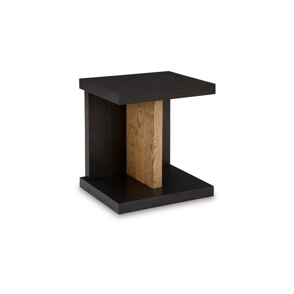 Ashley Copa Chairside End Table | Dual USB Port | 22" Oak Brown and Black