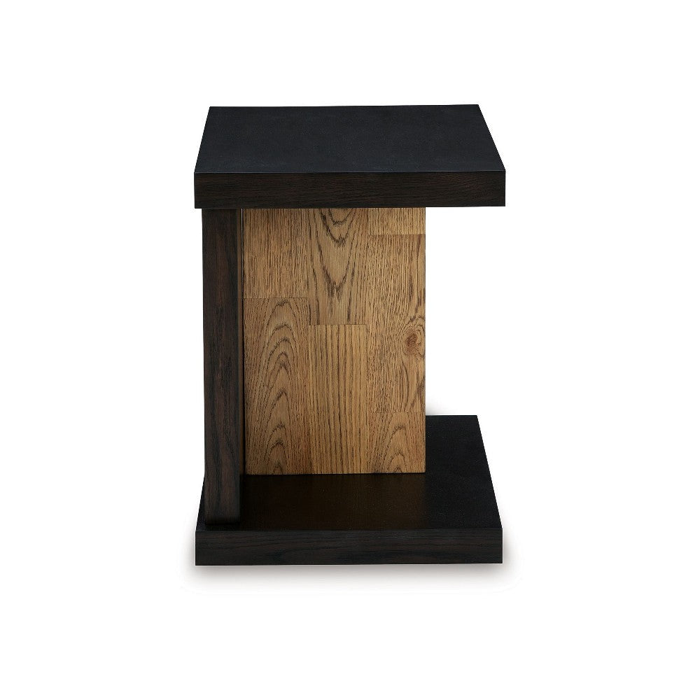Ashley Copa Chairside End Table | Dual USB Port | 22’’ Oak Brown and Black BM327342