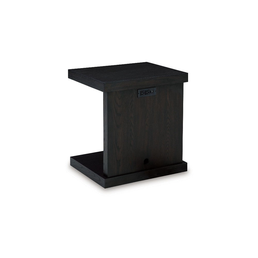 Ashley Copa Chairside End Table | Dual USB Port | 22’’ Oak Brown and Black BM327342