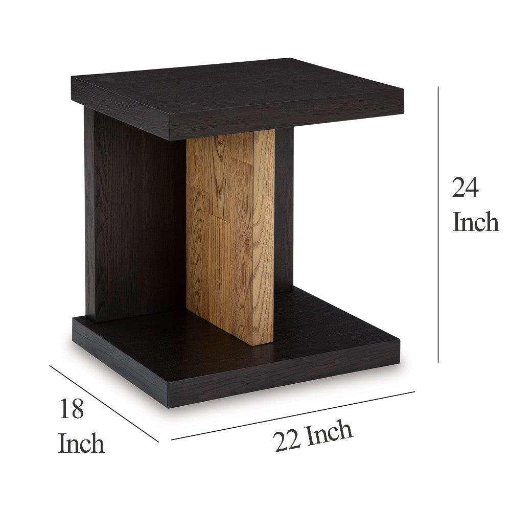 Ashley Copa Chairside End Table | Dual USB Port | 22’’ Oak Brown and Black BM327342