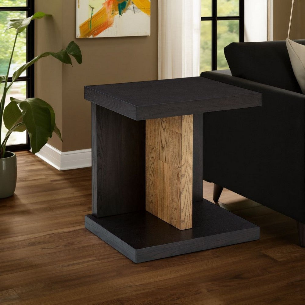 Ashley Copa Chairside End Table | Dual USB Port | 22" Oak Brown and Black