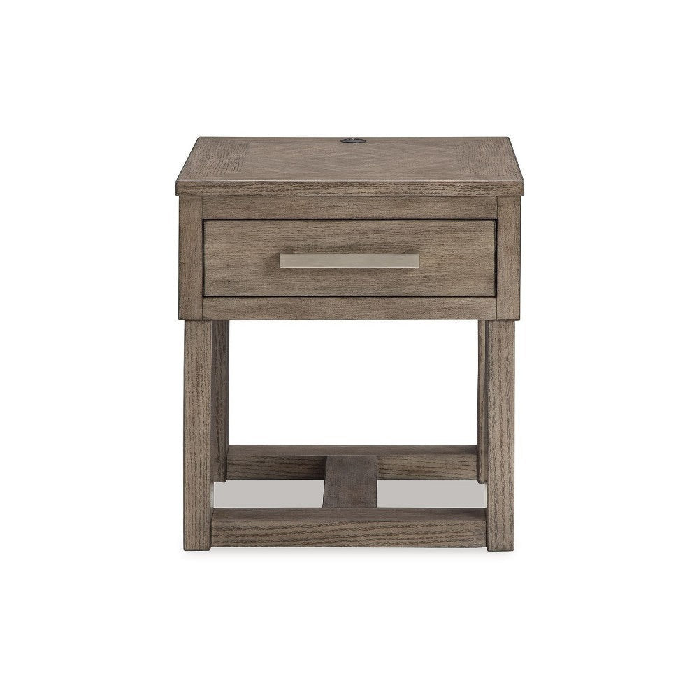 Ashley Aska Rectangular Side End Table with Drawer | USB Port | 24’’ Gray BM327343