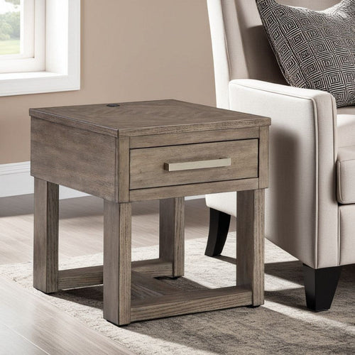 Ashley Aska Rectangular Side End Table with Drawer | USB Port | 24" Gray