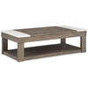 Ashley Aska Lift Top Coffee Table | Caster Wheels | 56" Weathered Gray Wood