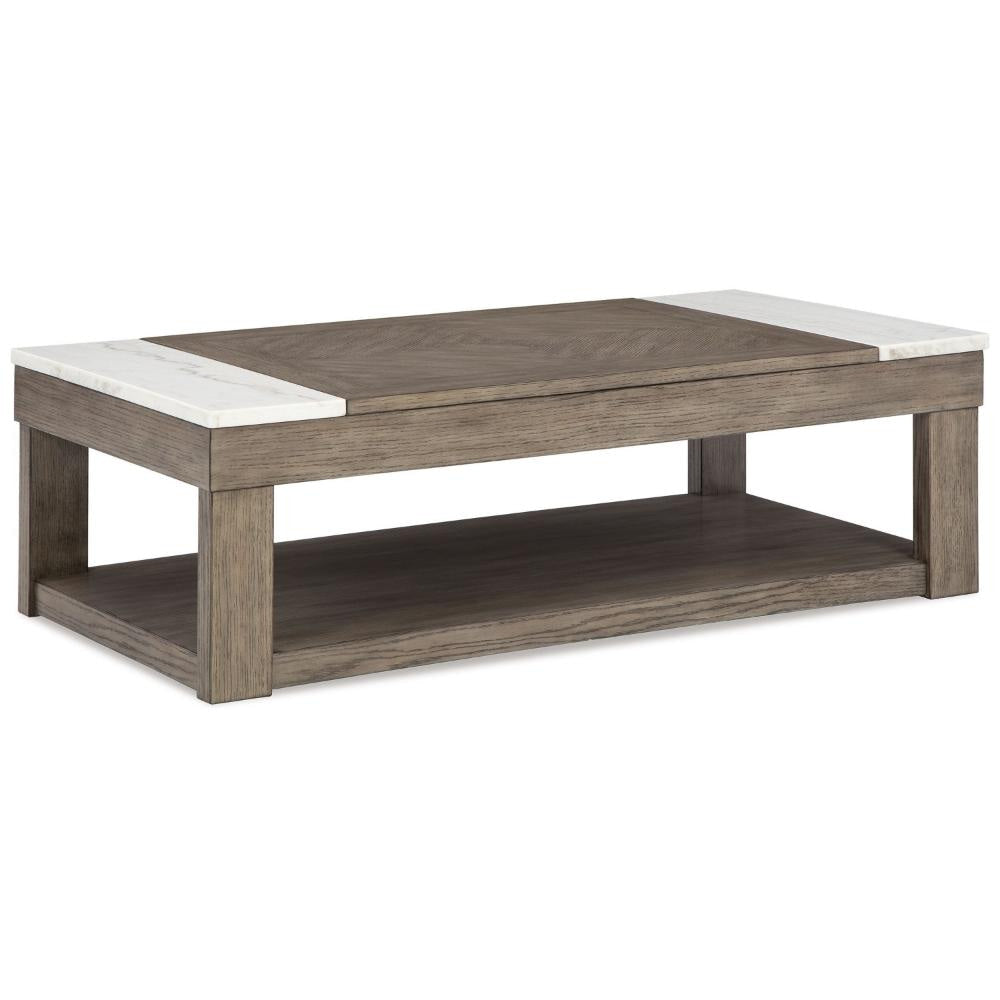 Ashley Aska Lift Top Coffee Table | Caster Wheels | 56" Weathered Gray Wood