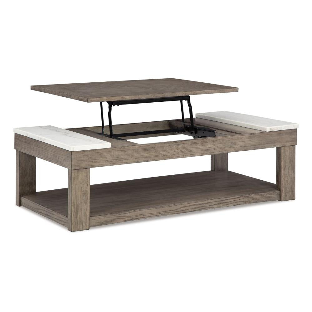 Ashley Aska Lift Top Coffee Table | Caster Wheels | 56’’ Weathered Gray Wood BM327344