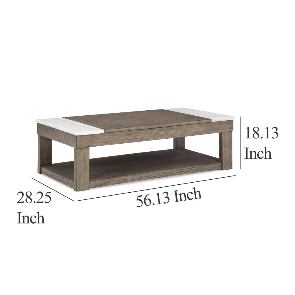 Ashley Aska Lift Top Coffee Table | Caster Wheels | 56’’ Weathered Gray Wood BM327344