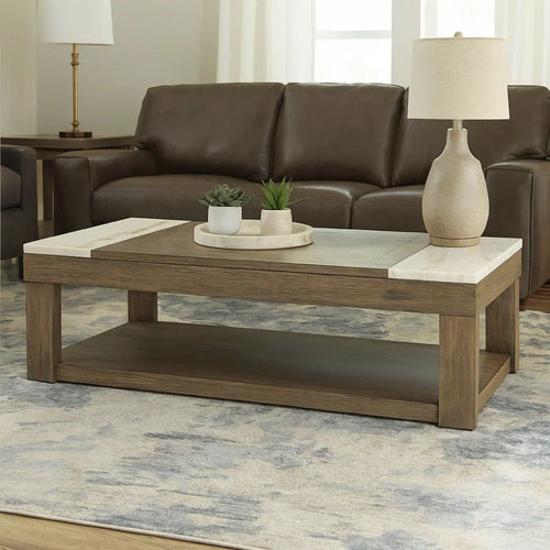 Ashley Aska Lift Top Coffee Table | Caster Wheels | 56" Weathered Gray Wood