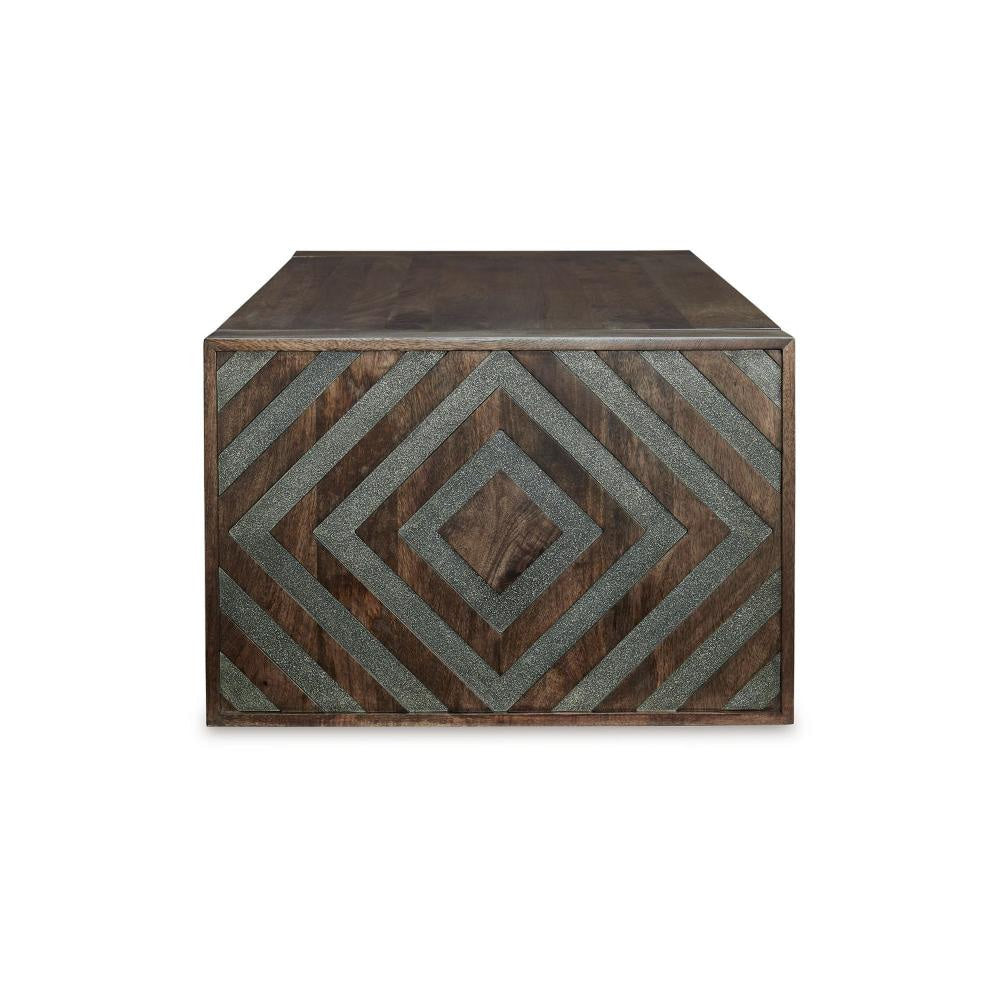Ashley Dreg 3pc Cocktail Coffee Table and 2 Ottoman Set | Brown Panel Legs BM327347