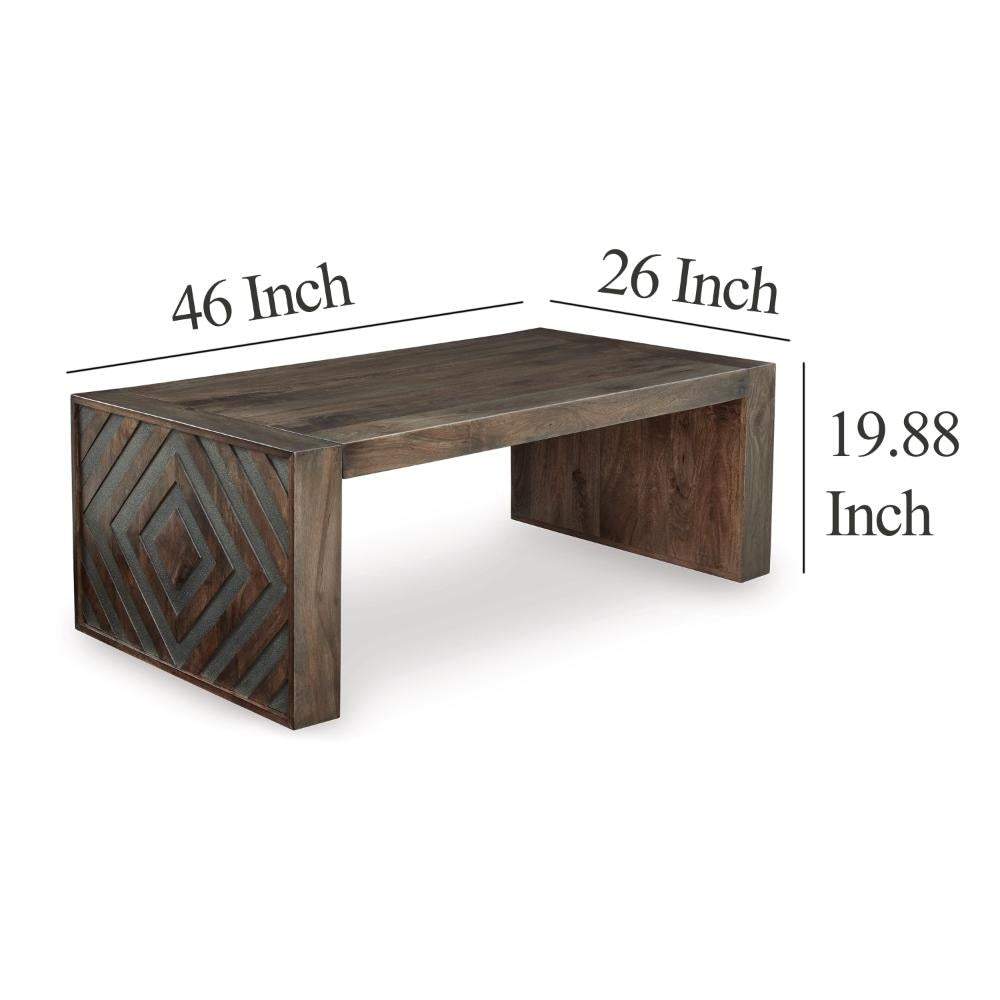 Ashley Dreg 3pc Cocktail Coffee Table and 2 Ottoman Set | Brown Panel Legs BM327347