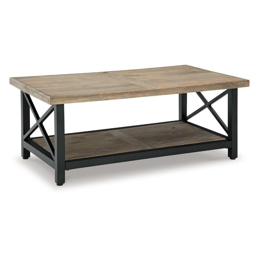 Ashley Sten Coffee Table | Rectangular Brown Mango Wood | 46" Black Metal