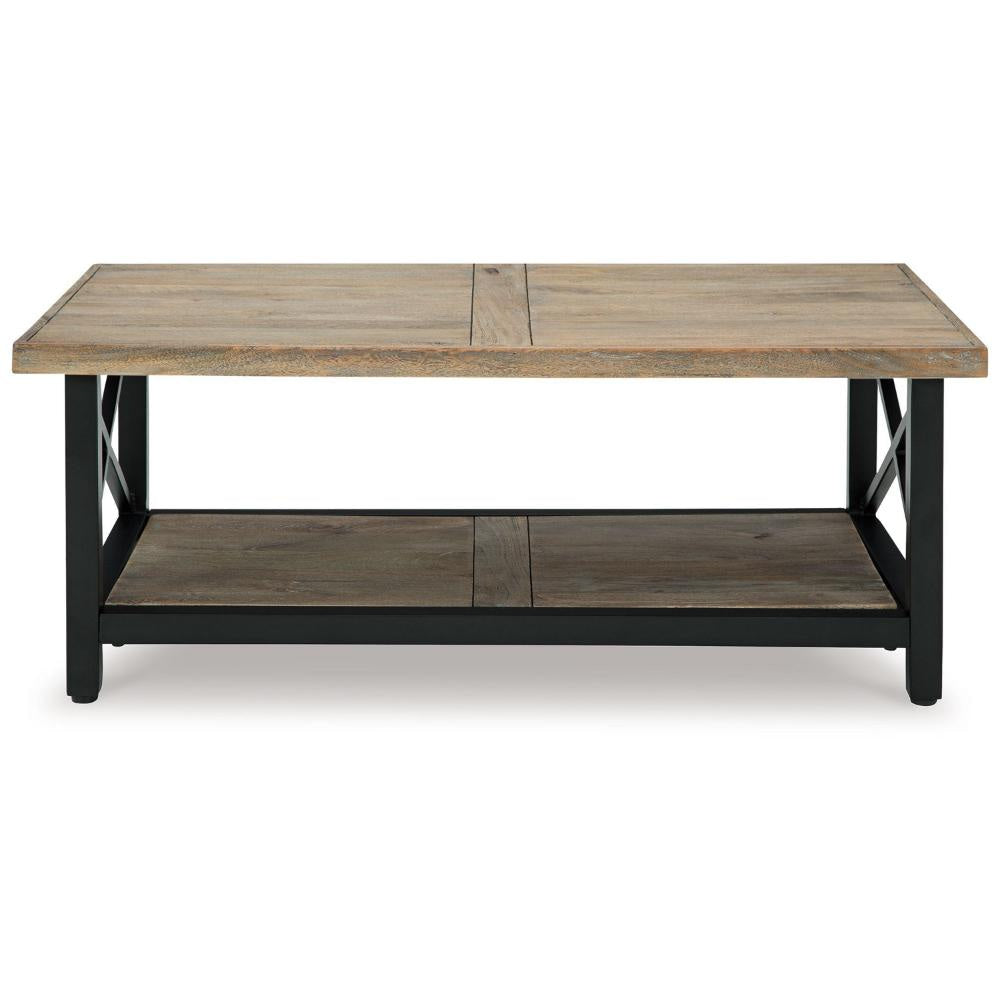 Ashley Sten Coffee Table | Rectangular Brown Mango Wood | 46’’ Black Metal BM327348