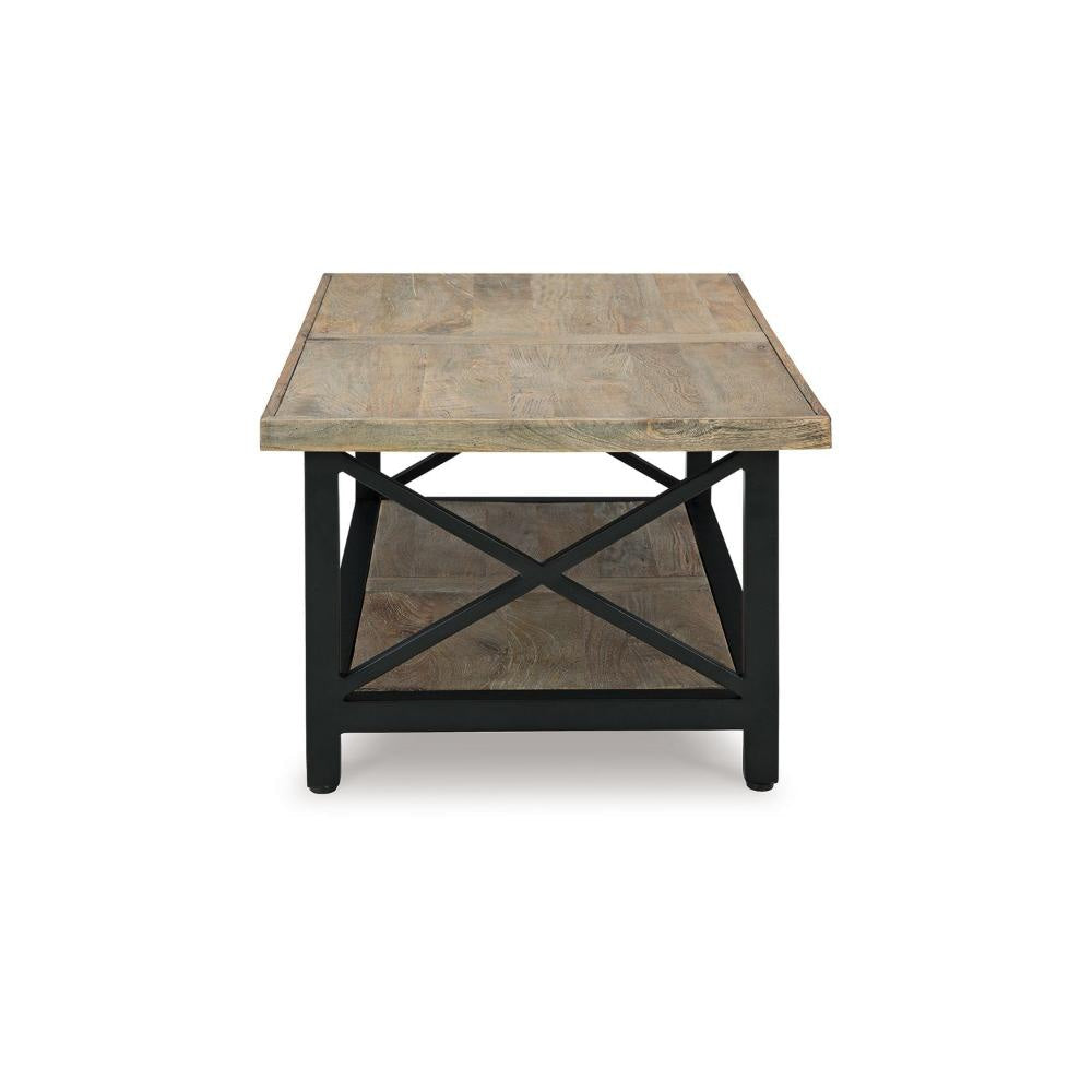 Ashley Sten Coffee Table | Rectangular Brown Mango Wood | 46’’ Black Metal BM327348