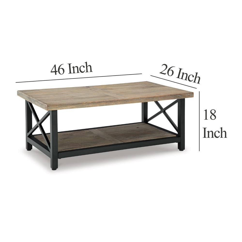 Ashley Sten Coffee Table | Rectangular Brown Mango Wood | 46’’ Black Metal BM327348