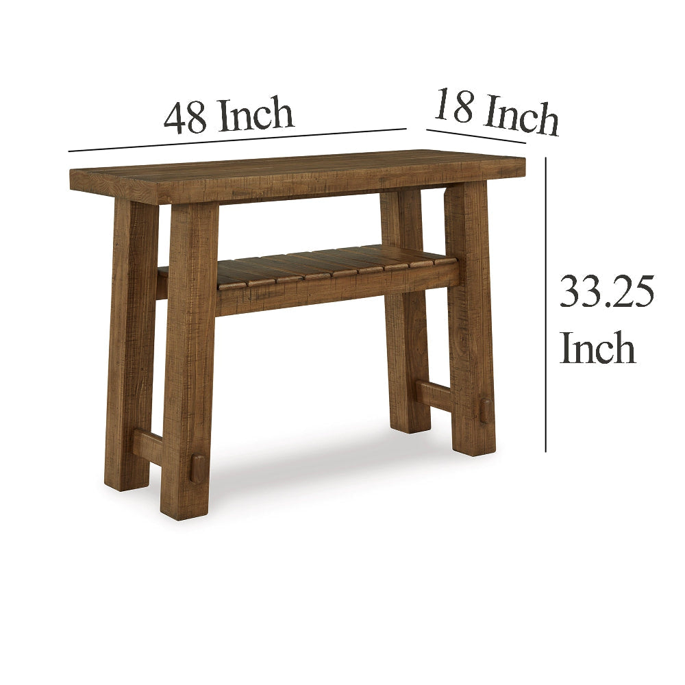 Ashley Ack Sofa Console Table | Slatted Shelf | Block legs | 48’’ Brown Wood BM327350