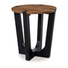 Ashley Leyi Round Side End Table | Black Angled Legs | 22" Brown Mango Wood