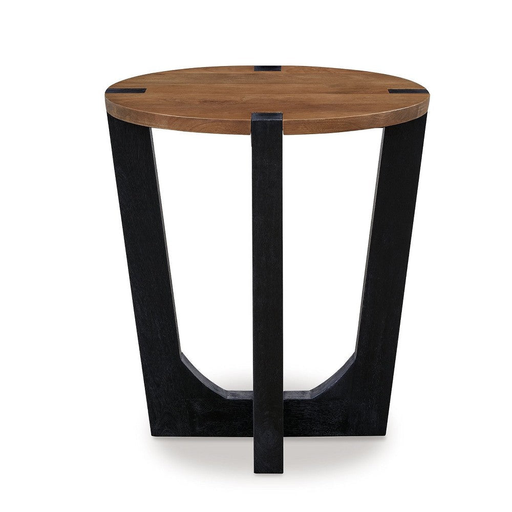 Ashley Leyi Round Side End Table | Black Angled Legs | 22’’ Brown Mango Wood BM327353