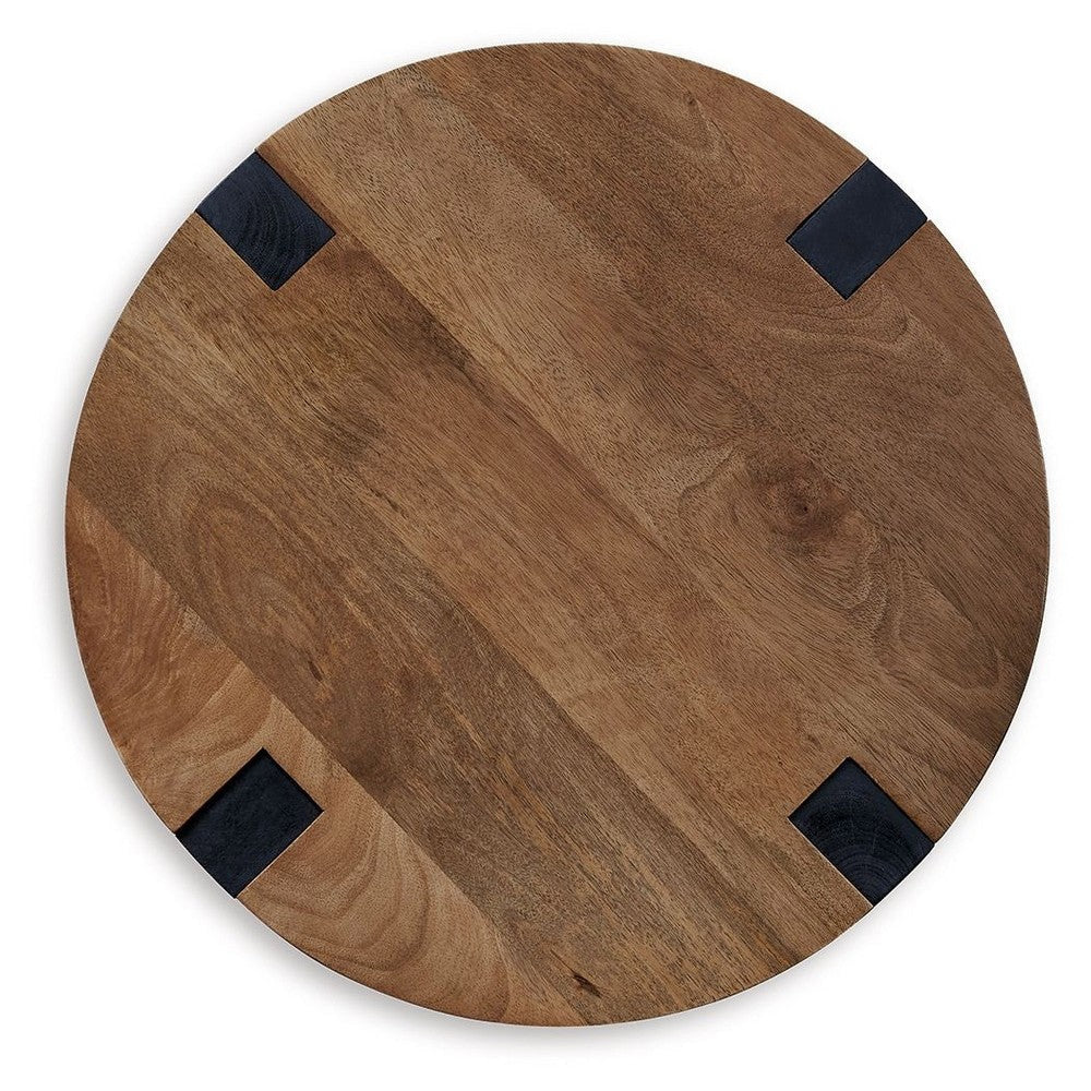 Ashley Leyi Round Side End Table | Black Angled Legs | 22’’ Brown Mango Wood BM327353