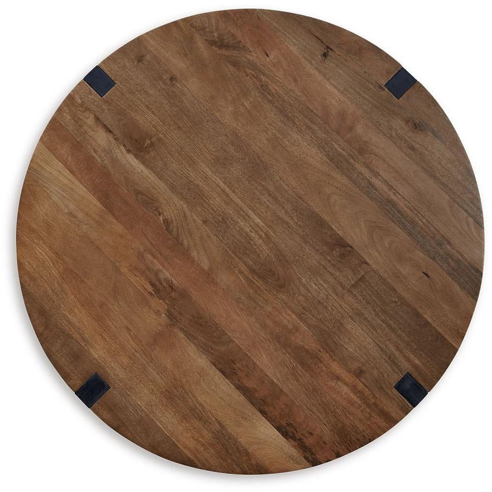 Ashley Leyi Round Coffee Table | Angled Legs | 44’’ Brown Mango Wood Top BM327354