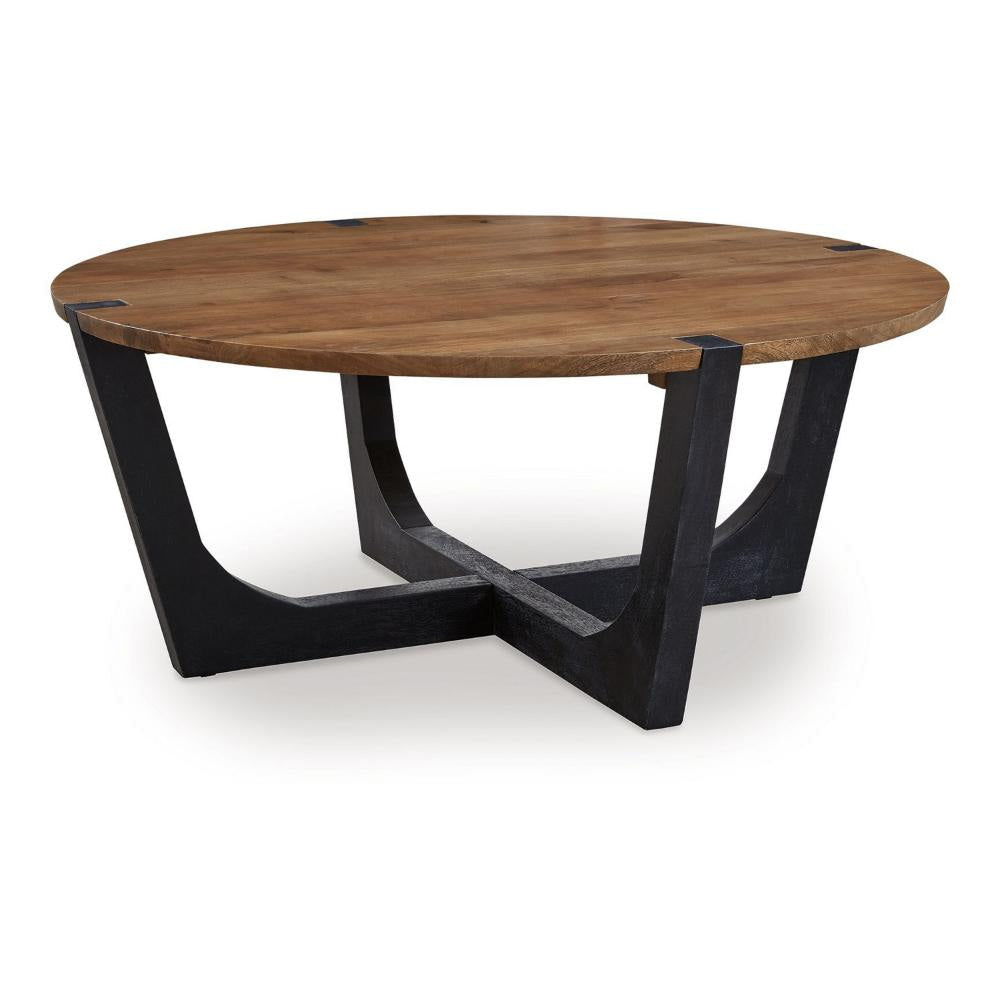Ashley Leyi Round Coffee Table | Angled Legs | 44’’ Brown Mango Wood Top BM327354