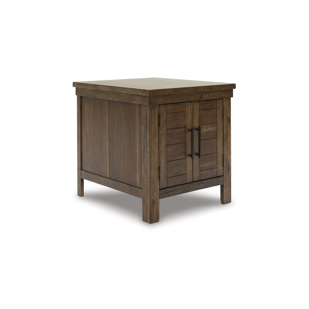 Ashley Chip Side End Table | Dual Door Cabinet | 26" Rustic Brown Wood Frame