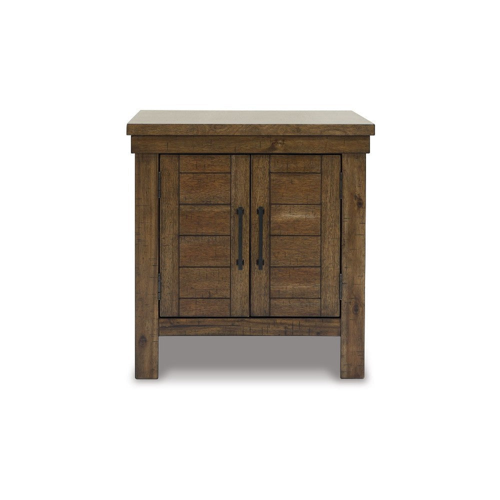Ashley Chip Side End Table | Dual Door Cabinet | 26’’ Rustic Brown Wood Frame BM327357