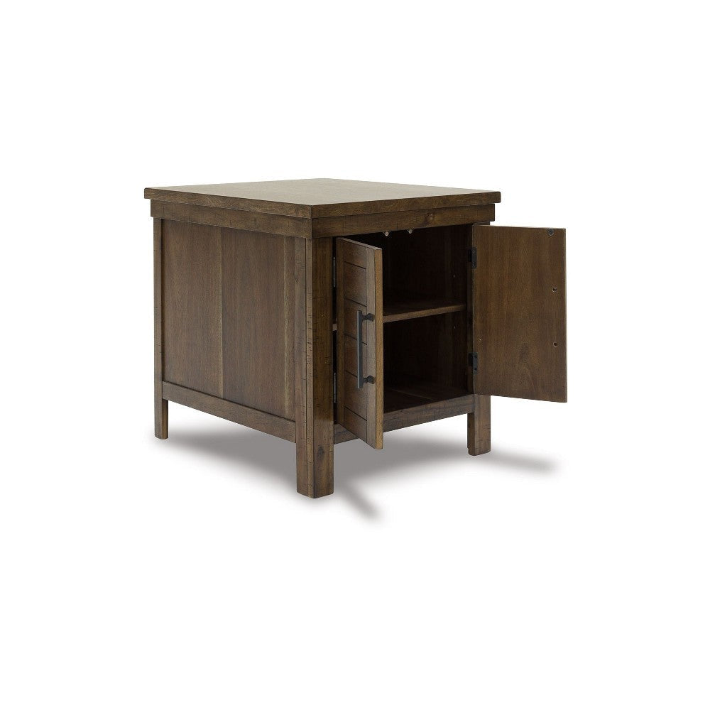 Ashley Chip Side End Table | Dual Door Cabinet | 26’’ Rustic Brown Wood Frame BM327357