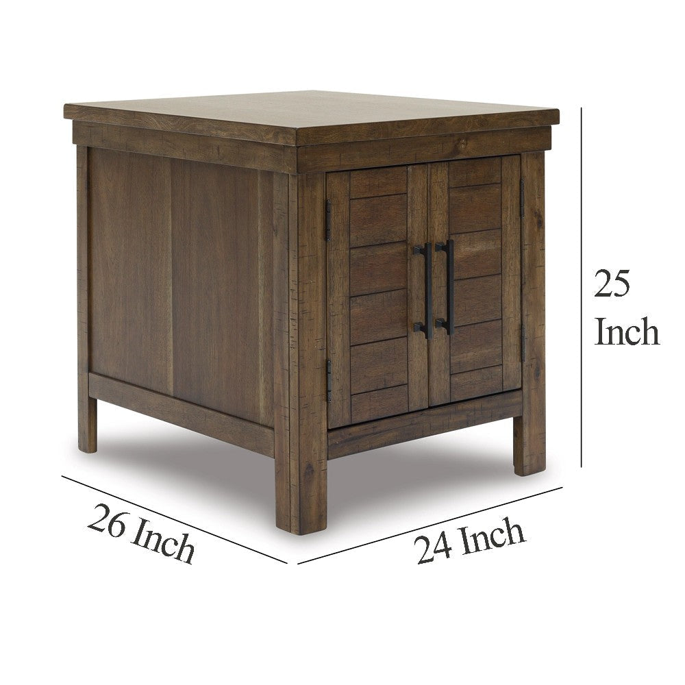 Ashley Chip Side End Table | Dual Door Cabinet | 26’’ Rustic Brown Wood Frame BM327357