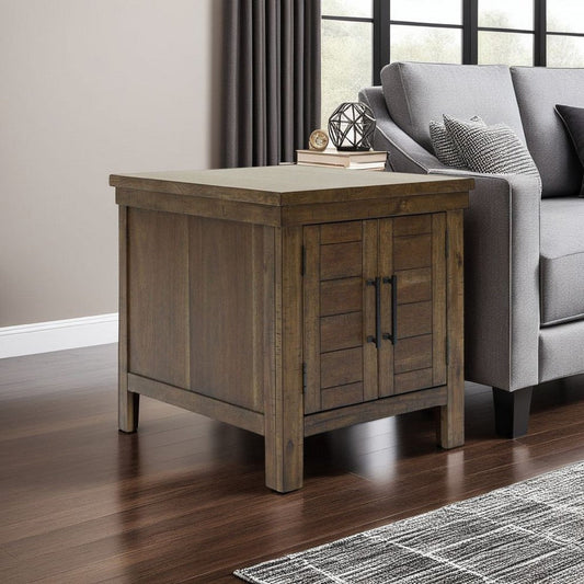 Ashley Chip Side End Table | Dual Door Cabinet | 26" Rustic Brown Wood Frame