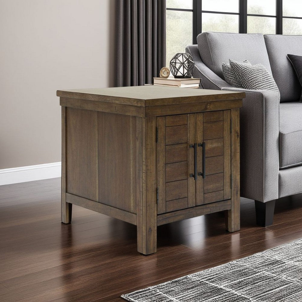 Ashley Chip Side End Table | Dual Door Cabinet | 26" Rustic Brown Wood Frame