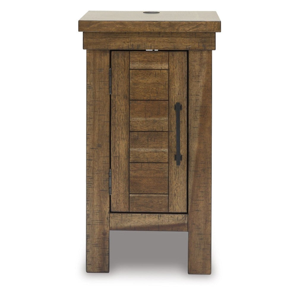 Ashley Chip Chairside End Table | Cabinet | 2 USB Ports | 17’’ Brown Wood BM327358