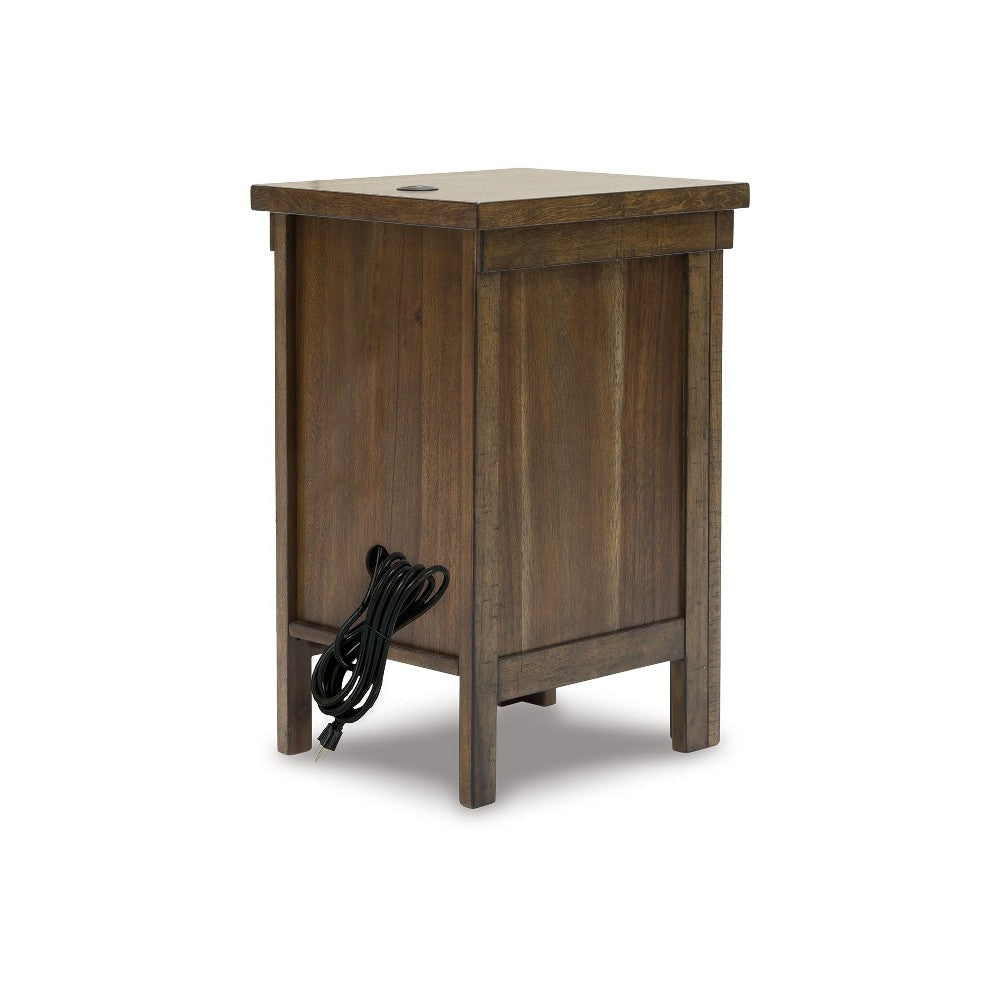 Ashley Chip Chairside End Table | Cabinet | 2 USB Ports | 17’’ Brown Wood BM327358
