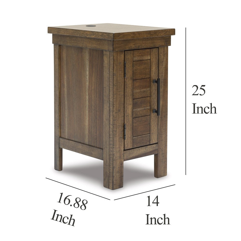 Ashley Chip Chairside End Table | Cabinet | 2 USB Ports | 17’’ Brown Wood BM327358