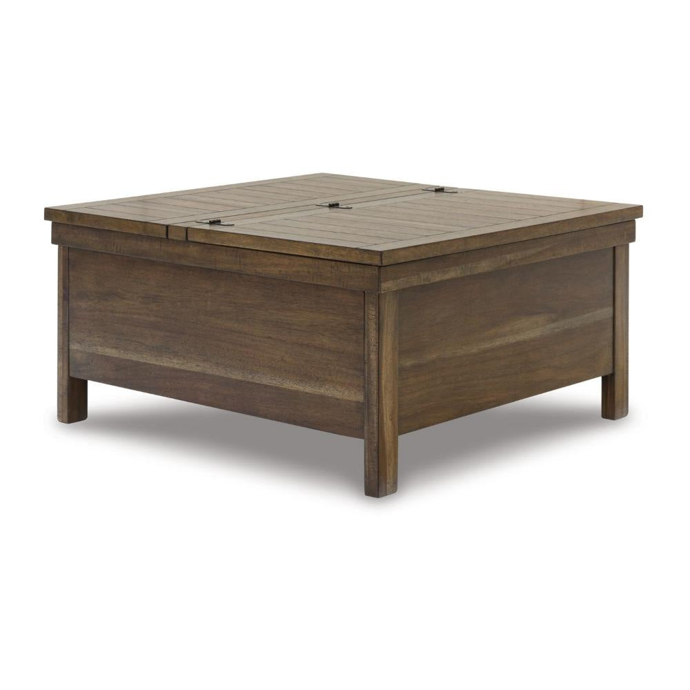 Ashley Chip Lift Top Coffee Table | Hidden Storage | 36" Brown Acacia Wood