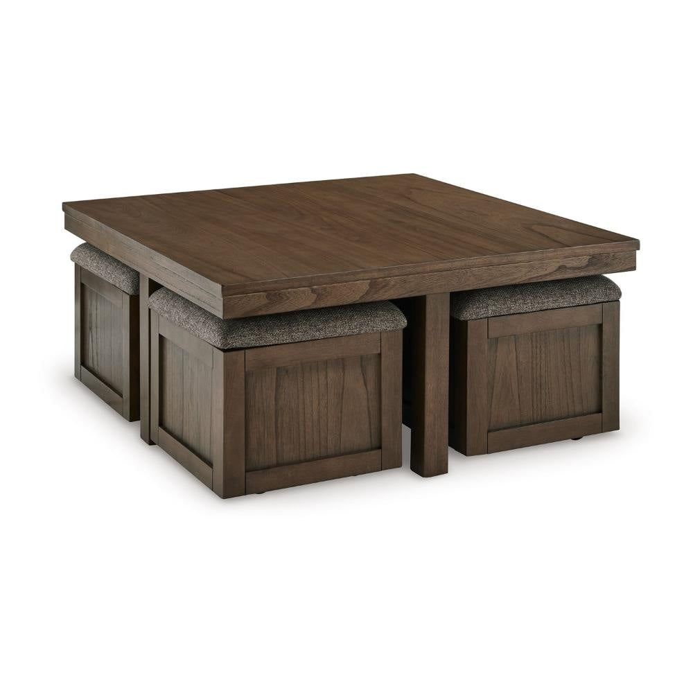 Ashley Olaf Coffee Table and 4 Nesting Stools Set | Brown Wood | Polyester BM327360