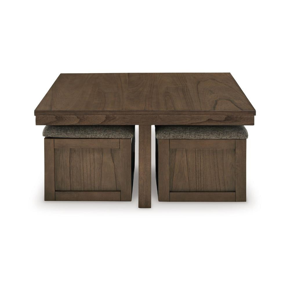 Ashley Olaf Coffee Table and 4 Nesting Stools Set | Brown Wood | Polyester