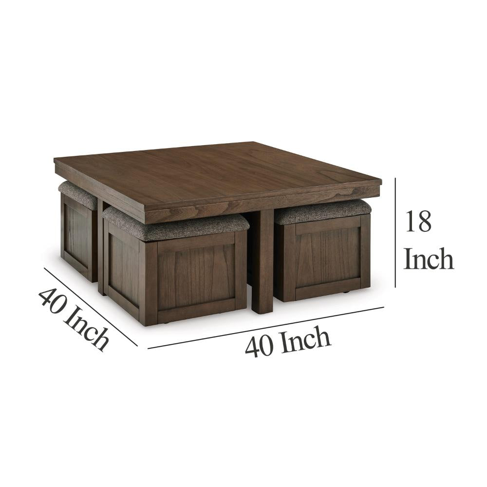 Ashley Olaf Coffee Table and 4 Nesting Stools Set | Brown Wood | Polyester BM327360