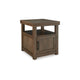 Ashley Olaf Side End Table | Open Shelf and Cabinet | 26" Brown Acacia Wood