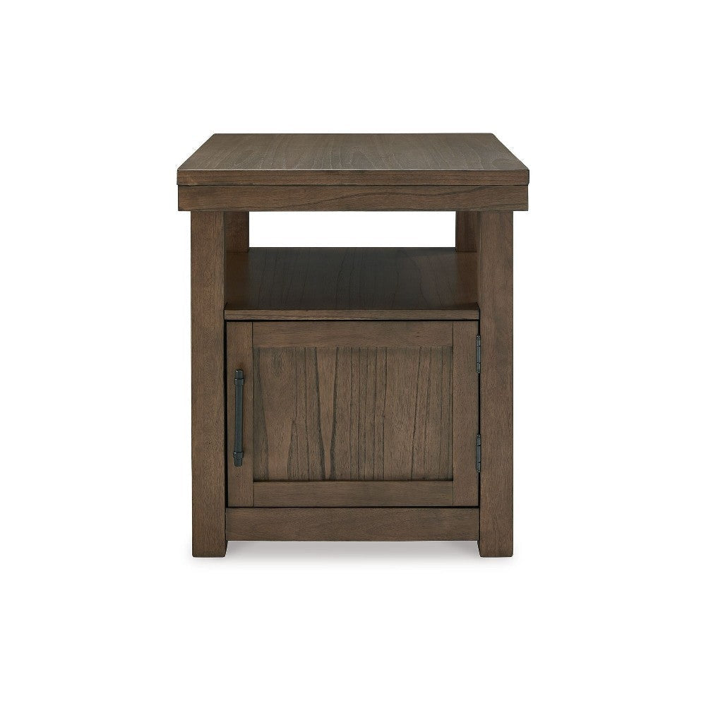 Ashley Olaf Side End Table | Open Shelf and Cabinet | 26’’ Brown Acacia Wood BM327361