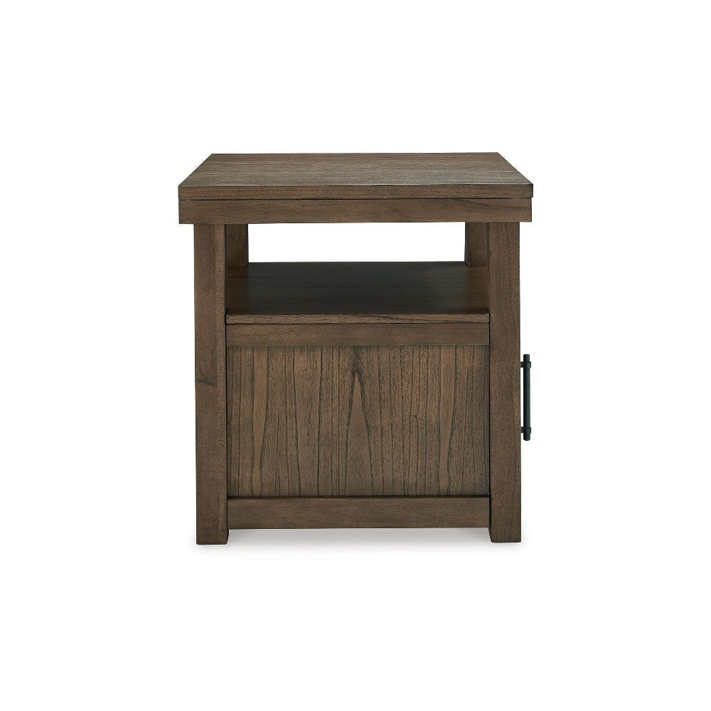 Ashley Olaf Side End Table | Open Shelf and Cabinet | 26’’ Brown Acacia Wood BM327361