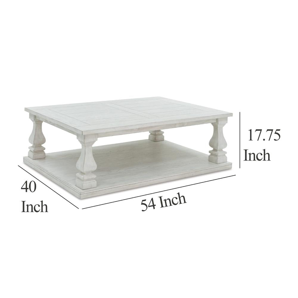 Ashley Dyne Cocktail Coffee Table | Plank Top | Balusters | 54’’ White Wood BM327362