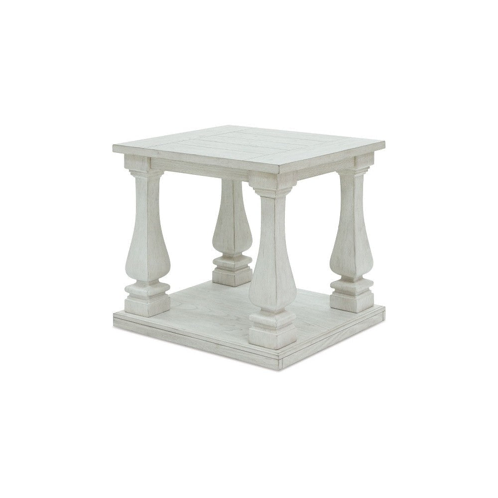 Ashley Dyne Side End Table | Plank Top | Baluster Legs | 27" White Hardwood